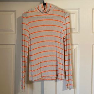 NWOT Turtle Neck Long Sleeve Fitted off White with Orange Stripes
